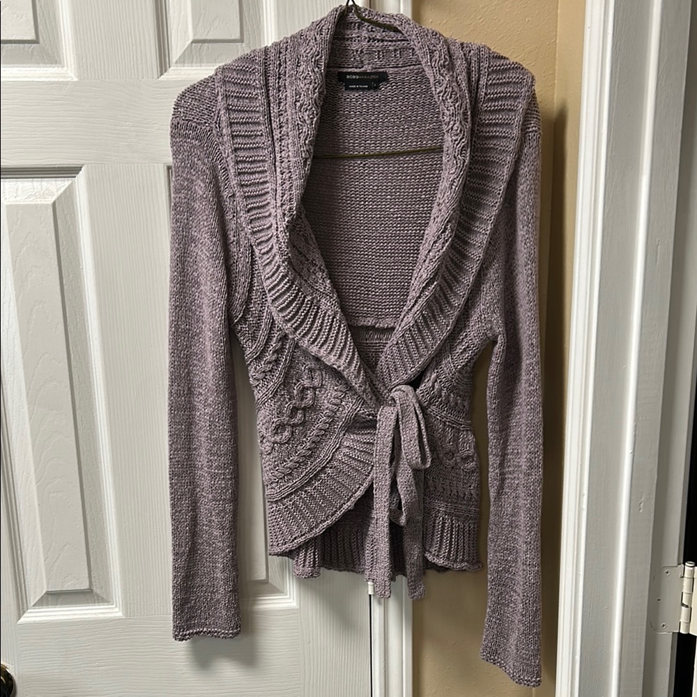BCBG Lilac Cardigan Sweater with Shawl Collar